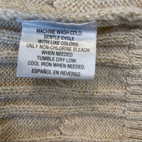 Charter Club Cream and Gold Cable Knit Sweater Shimmer Metallic Old Money - Picture 6 of 6